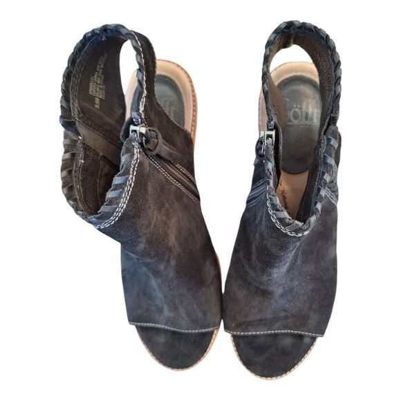 Sofft Leather Whipstitched Peep-Toe Booties Maleigha Black Suede 9.5 Comfort - Picture 6 of 15